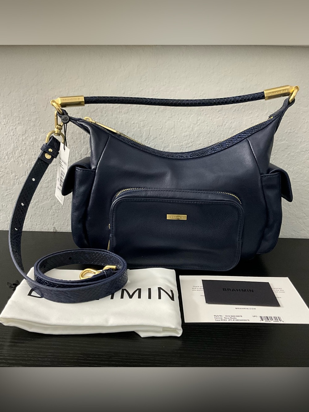 Brahmin Corinne NAVY STUDIO Top Handle Crossbody Shoulder Bag NWT